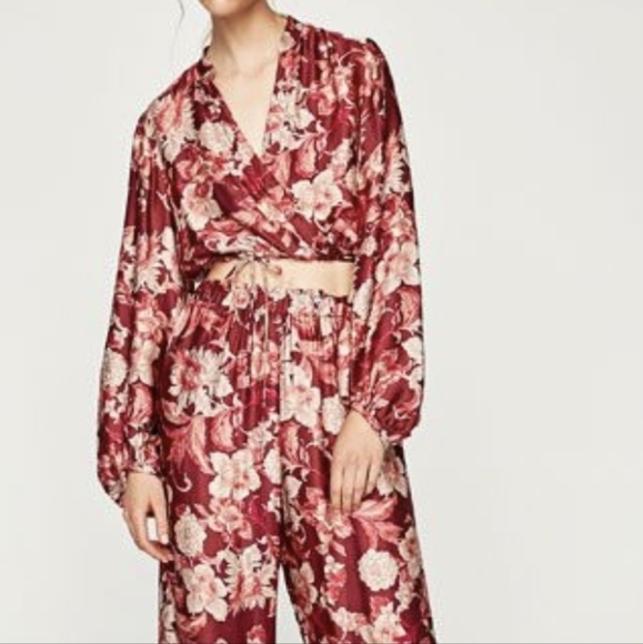 Zara voluminous floral printed blouse top small - Picture 2 of 14